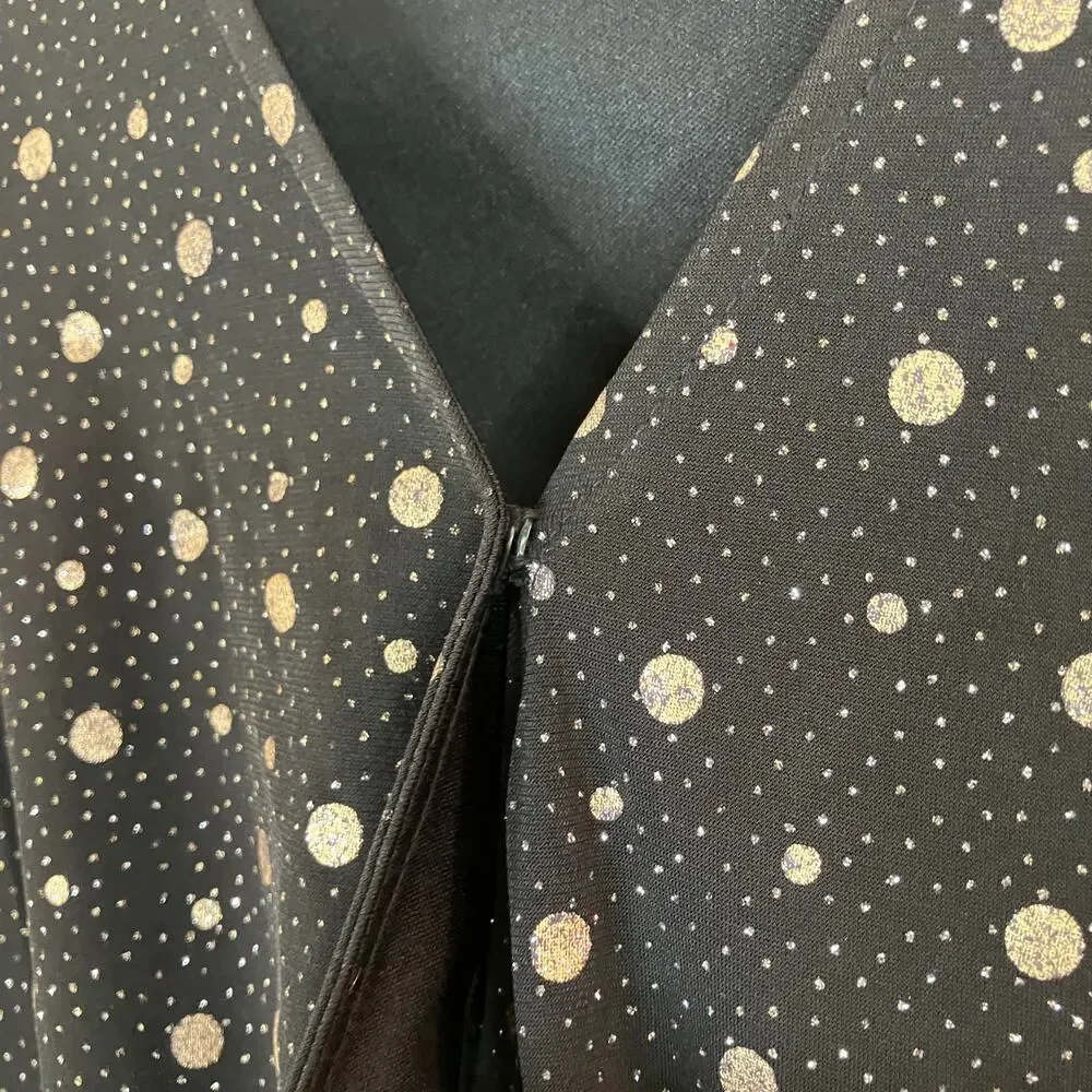 Robbie Bee | Black Gold Metallic Dot Layered Ruffle Dress NWT Womens XL - Picture 4 of 11